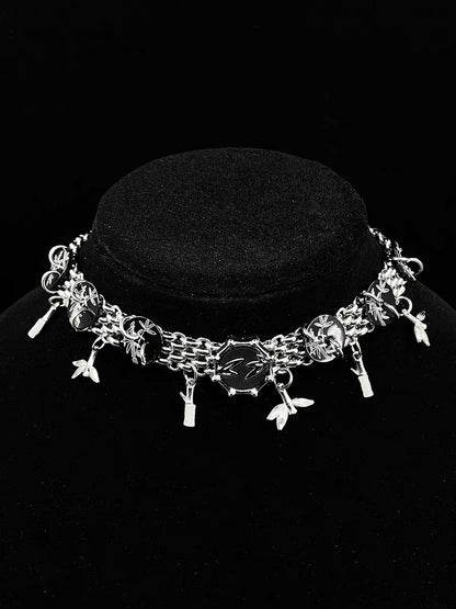 Y2K Chunky Necklace Niche Punk Style Choker Trend Clutter Cool Chain with Bamboo Pendant