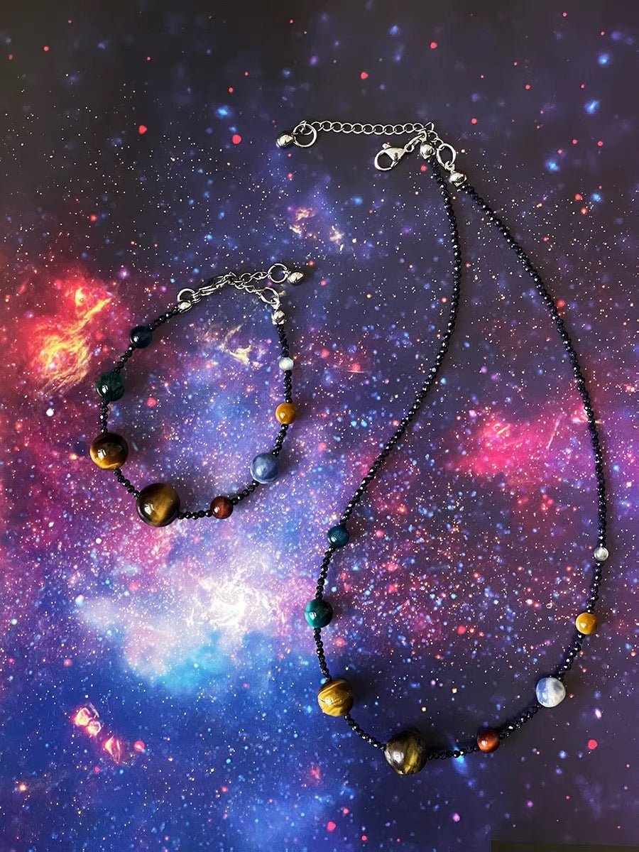 The Eight Planets Guardian Star Choker Necklace for Women Beaded Crystal Necklace Universe Galaxy Healing Crystals and Gemstones