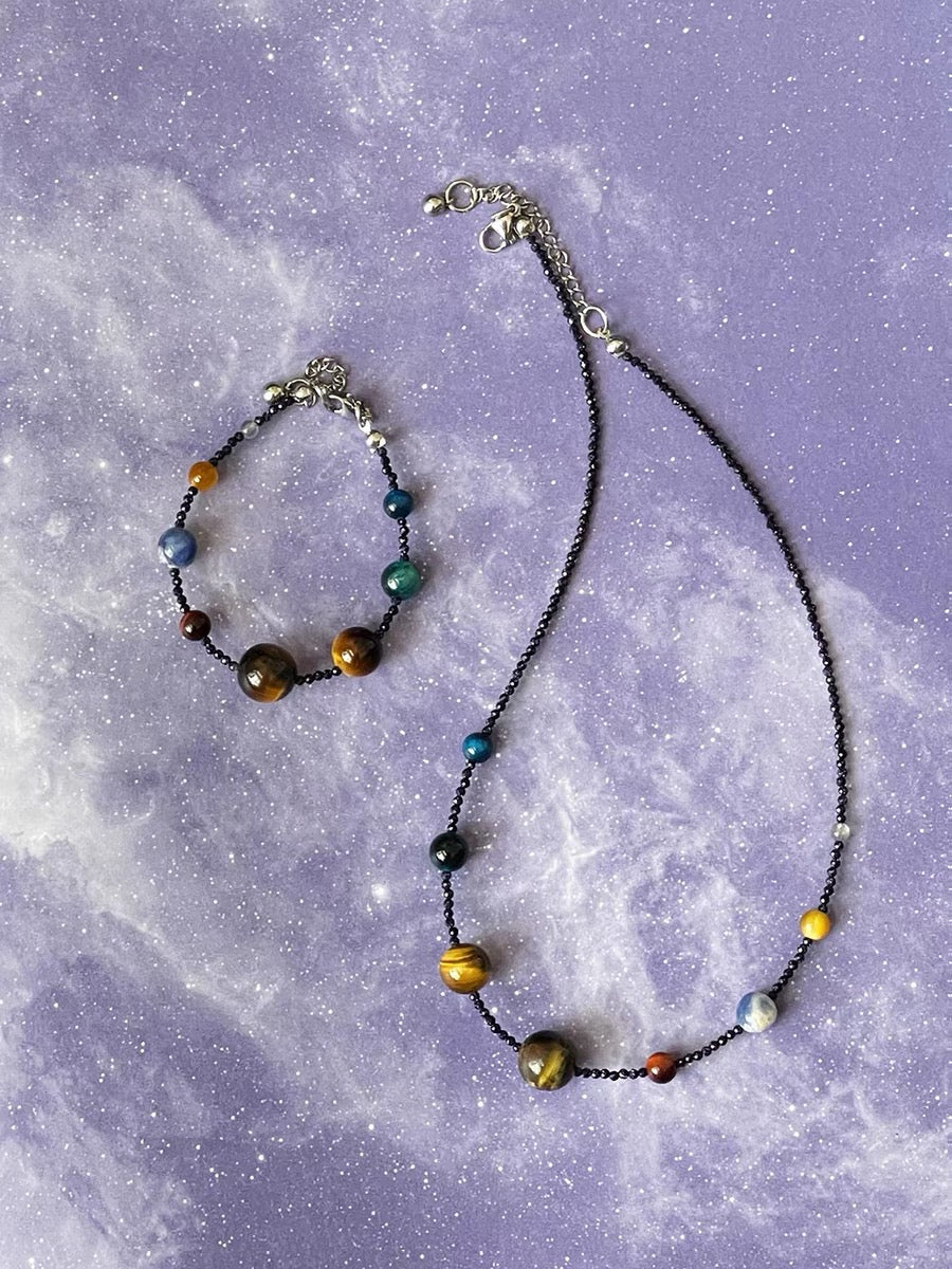 The Eight Planets Guardian Star Choker Necklace for Women Beaded Crystal Necklace Universe Galaxy Healing Crystals and Gemstones