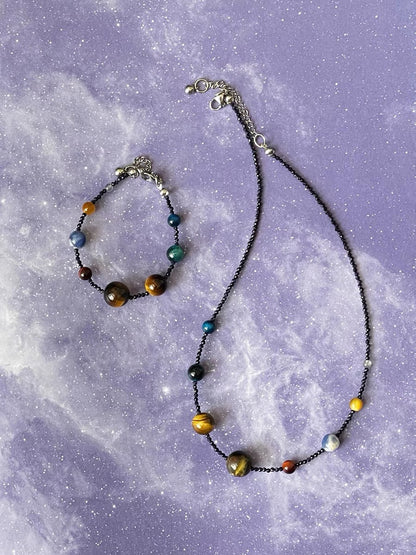The Eight Planets Guardian Star Choker Necklace for Women Beaded Crystal Necklace Universe Galaxy Healing Crystals and Gemstones