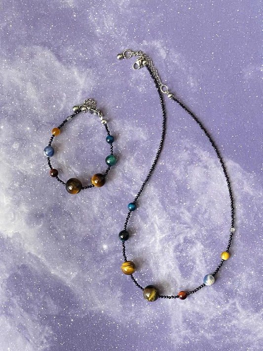 The Eight Planets Guardian Star Choker Necklace for Women Beaded Crystal Necklace Universe Galaxy Healing Crystals and Gemstones
