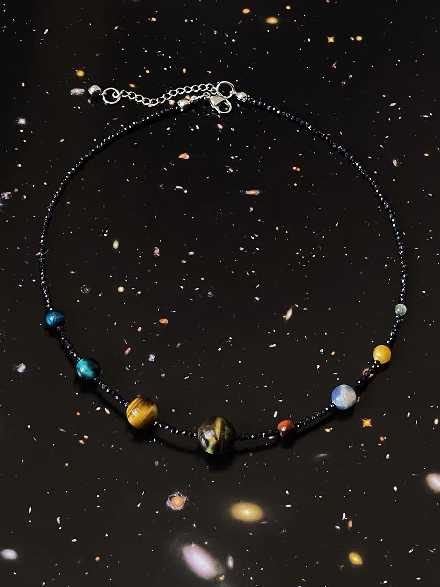 The Eight Planets Guardian Star Choker Necklace for Women Beaded Crystal Necklace Universe Galaxy Healing Crystals and Gemstones
