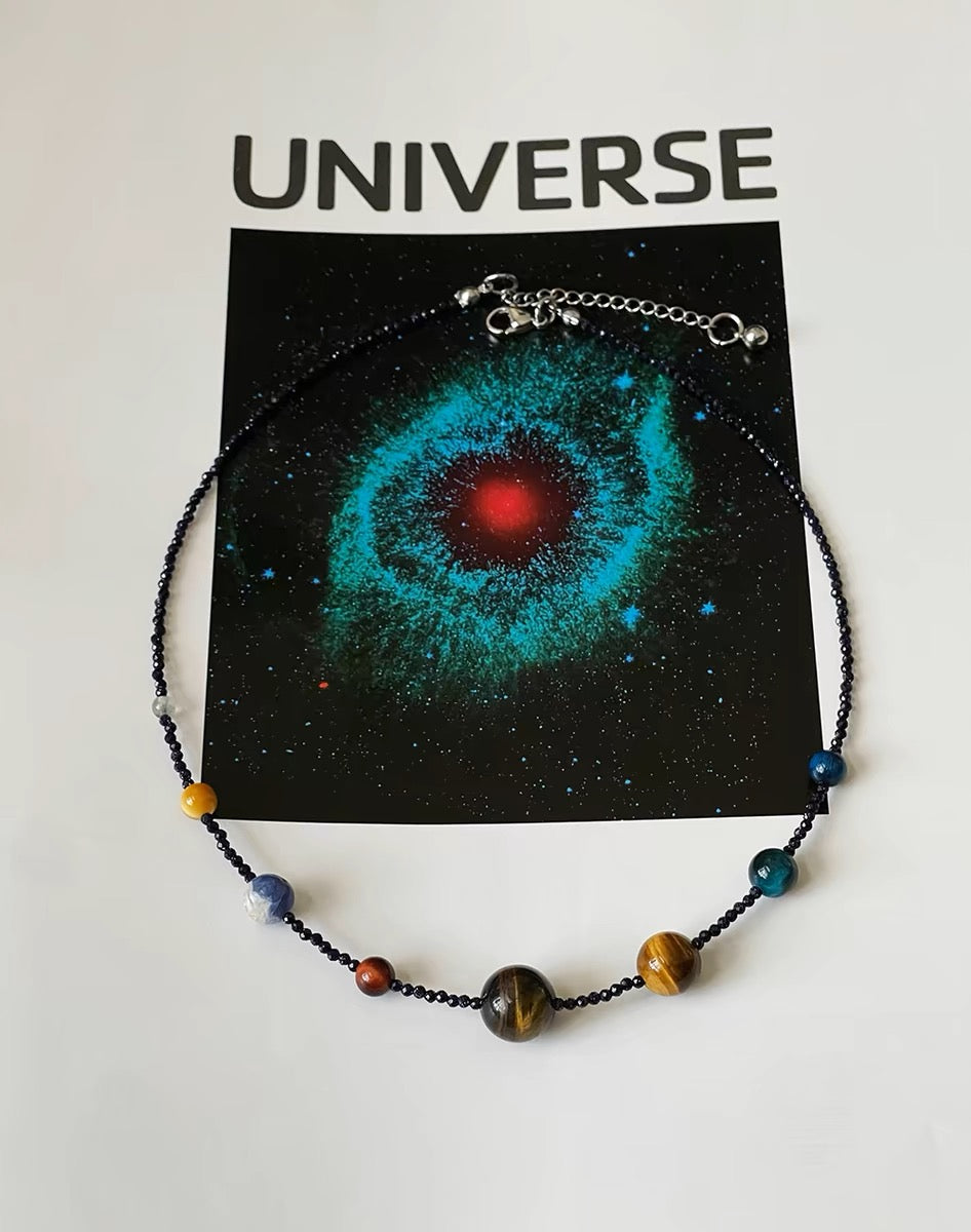 The Eight Planets Guardian Star Choker Necklace for Women Beaded Crystal Necklace Universe Galaxy Healing Crystals and Gemstones