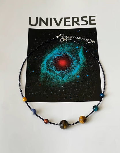 The Eight Planets Guardian Star Choker Necklace for Women Beaded Crystal Necklace Universe Galaxy Healing Crystals and Gemstones