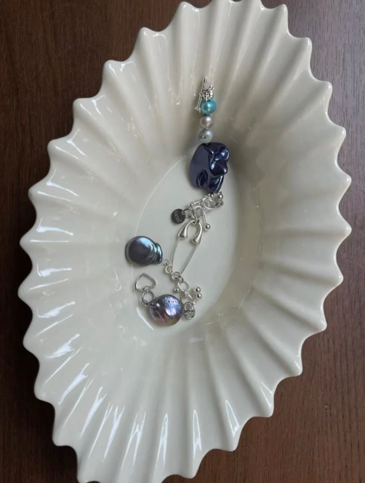 Handmade Shell Pearl Beaded Sliver Chunky Niche Punk Trendy Fashion Bracelet with Paper Clip and Pin