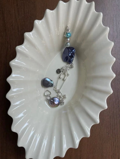 Handmade Shell Pearl Beaded Sliver Chunky Niche Punk Trendy Fashion Bracelet with Paper Clip and Pin