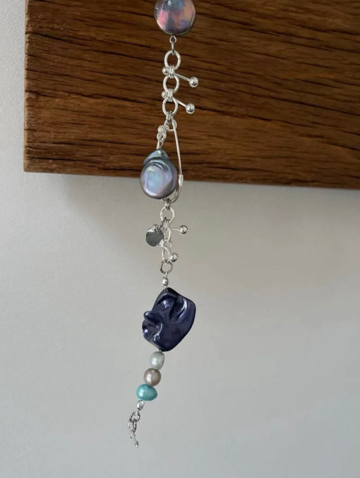 Handmade Shell Pearl Beaded Sliver Chunky Niche Punk Trendy Fashion Bracelet with Paper Clip and Pin