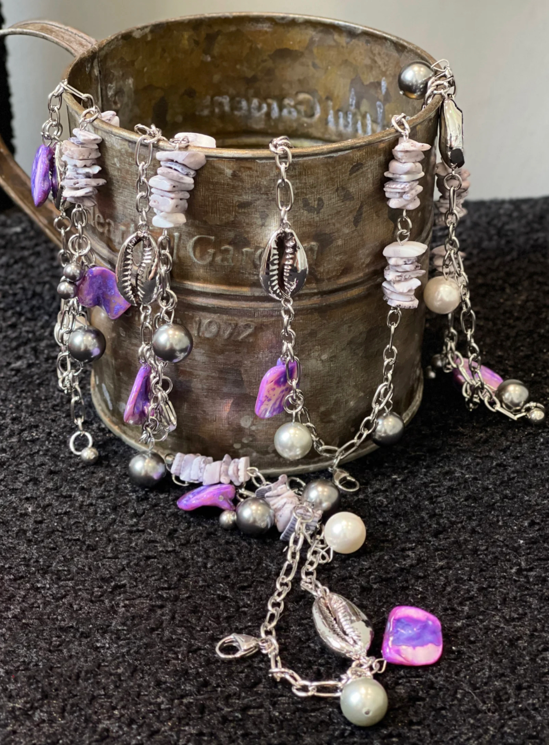 Pearl Beaded Conch Shell Natural Stone Handmade Baroque Bracelet  Niche Punk Chunky Wrap Chain