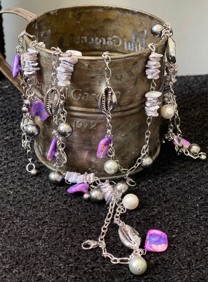 Pearl Beaded Conch Shell Natural Stone Handmade Baroque Bracelet  Niche Punk Chunky Wrap Chain