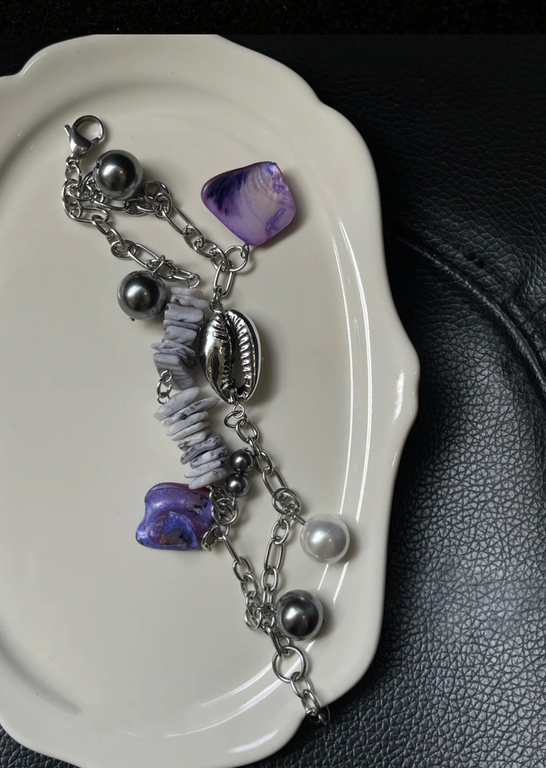 Pearl Beaded Conch Shell Natural Stone Handmade Baroque Bracelet  Niche Punk Chunky Wrap Chain