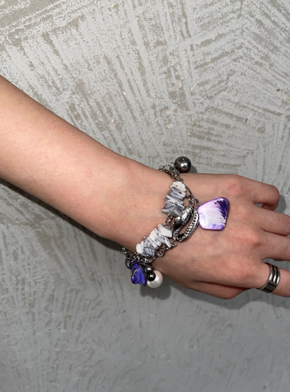 Pearl Beaded Conch Shell Natural Stone Handmade Baroque Bracelet  Niche Punk Chunky Wrap Chain