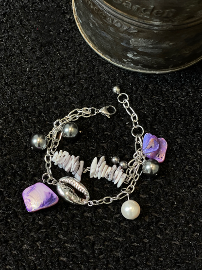 Pearl Beaded Conch Shell Natural Stone Handmade Baroque Bracelet  Niche Punk Chunky Wrap Chain