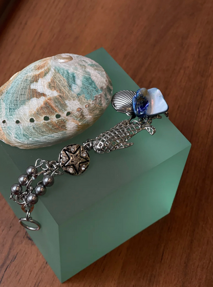 Metallic Chunky Shell Pearl Beaded Baroque Bracelet Niche Punk Warp Link Chain