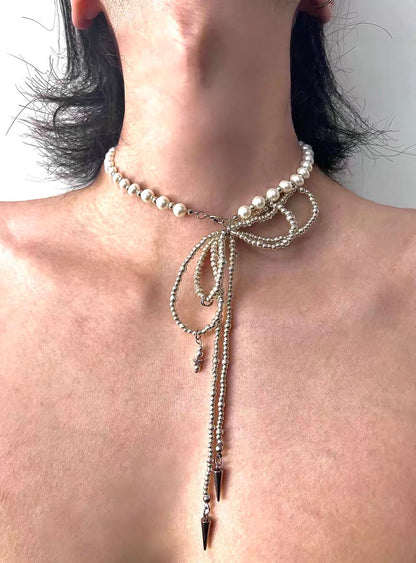 Baroque Pearl Beaded Chunky Niche Punk Butterfly Pendant Necklace Choker Chain and Earrings