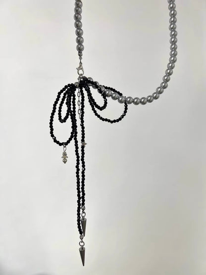 Baroque Pearl Beaded Chunky Niche Punk Butterfly Pendant Necklace Choker Chain and Earrings