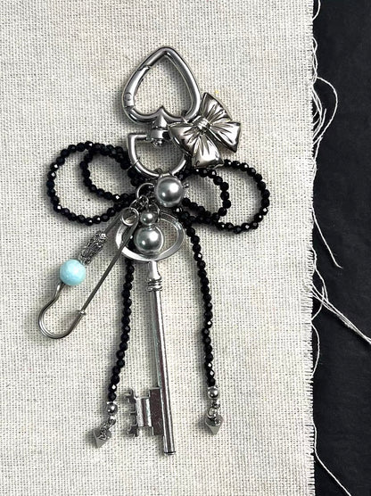 Pearl Beaded Bowknot Aesthetic Keychain Heart Pendant Key Ring Accessories for Cars Bags