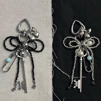 Pearl Beaded Bowknot Aesthetic Keychain Heart Pendant Key Ring Accessories for Cars Bags