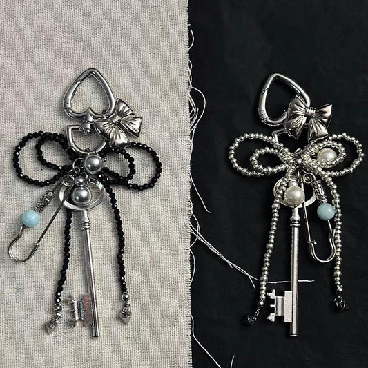 Pearl Beaded Bowknot Aesthetic Keychain Heart Pendant Key Ring Accessories for Cars Bags