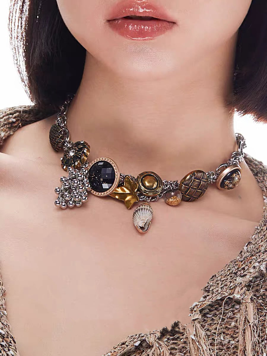 Vintage Jewelry Choker Rhinestone Pendant Necklace Niche Punk Chunky Sliver Chain Accesseries