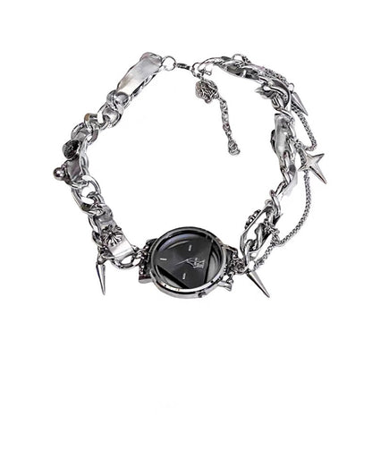 Cyber Punk Niche Chunky Watch Leather Y2K Choker Metallic Jewelry Trendy Necklace Sliver Chain Accessories