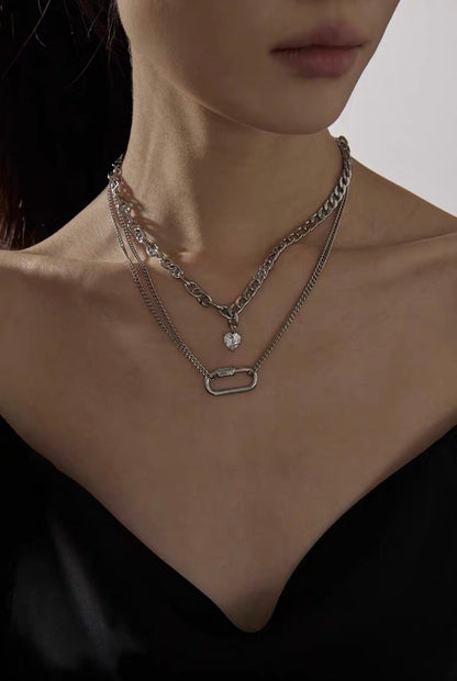 Silver Layered Choker Necklace Aesthetic Punk Jewelry Pendant Chunky Chain for Women Men