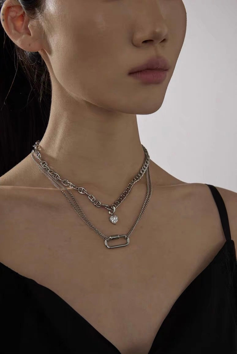 Silver Layered Choker Necklace Aesthetic Punk Jewelry Pendant Chunky Chain for Women Men