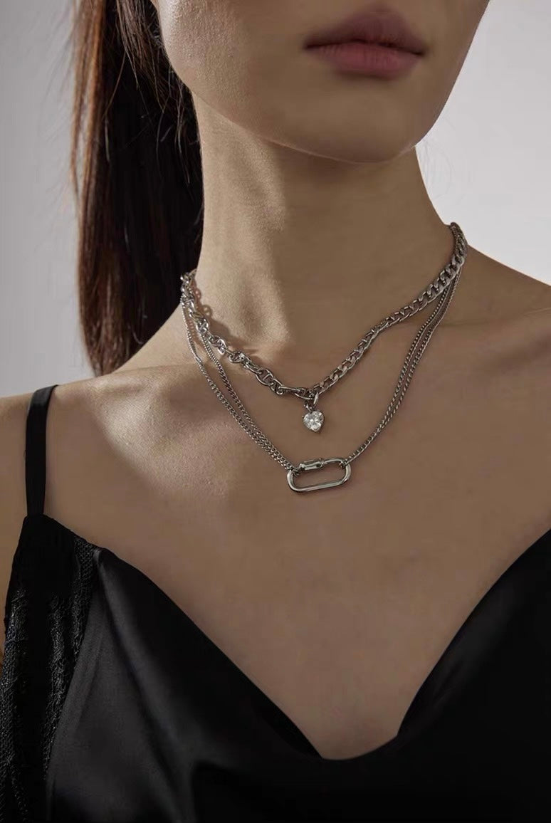 Silver Layered Choker Necklace Aesthetic Punk Jewelry Pendant Chunky Chain for Women Men