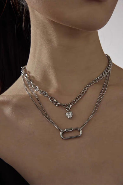 Silver Layered Choker Necklace Aesthetic Punk Jewelry Pendant Chunky Chain for Women Men