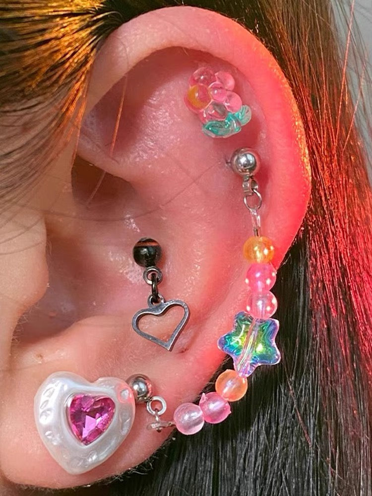 Cute Resin Bead Earrings Lovely Star Butterfly Colorful Piercing Fashion Ear Cuff Chain