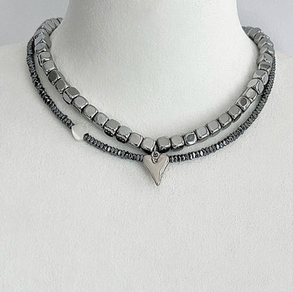 Vintagepunk heart pendant silver choker，stackable necklaces，handmade,Y2Kchoker，special gift.