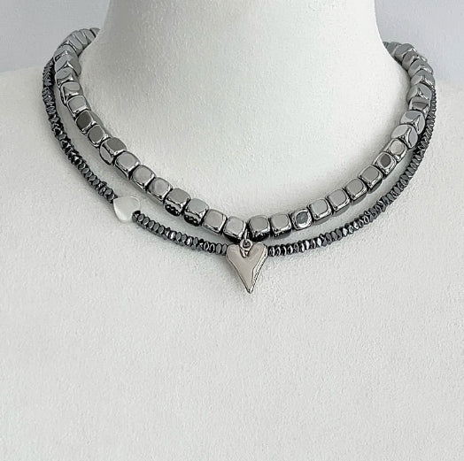 Vintagepunk heart pendant silver choker，stackable necklaces，handmade,Y2Kchoker，special gift.