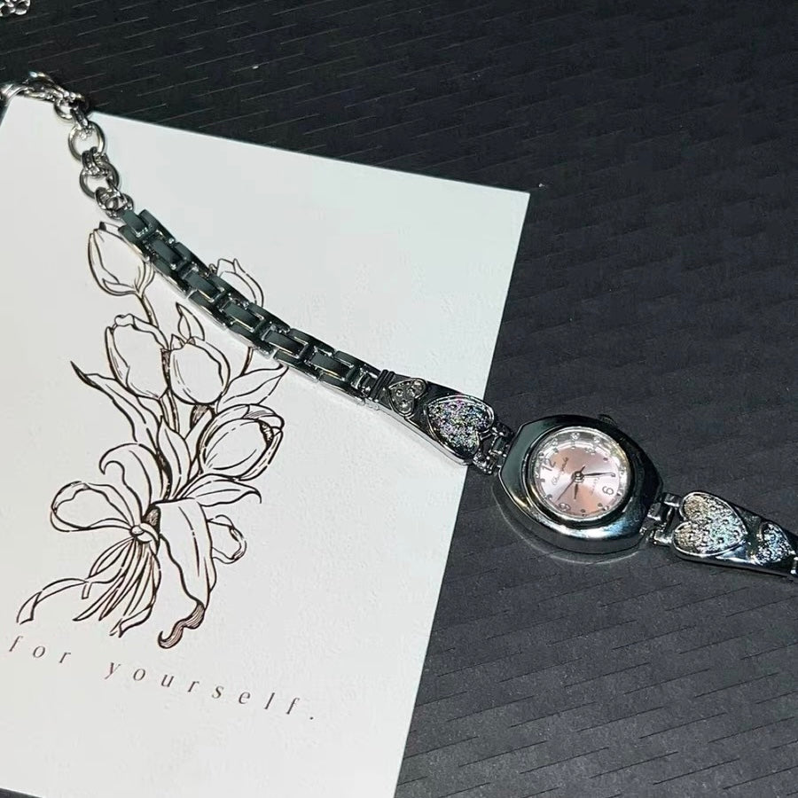 Vintage Guardian Angel Wings Pink Watch Choker Necklace, Gothic Pendant, Silver Chunky Chain  Layered Necklace, Cyberpunk Unisex Necklace.
