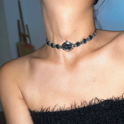 Niche Punk Chunky Y2K Watch Choker Trendy Cool Fashion Necklace Heart Shape Silver Chain