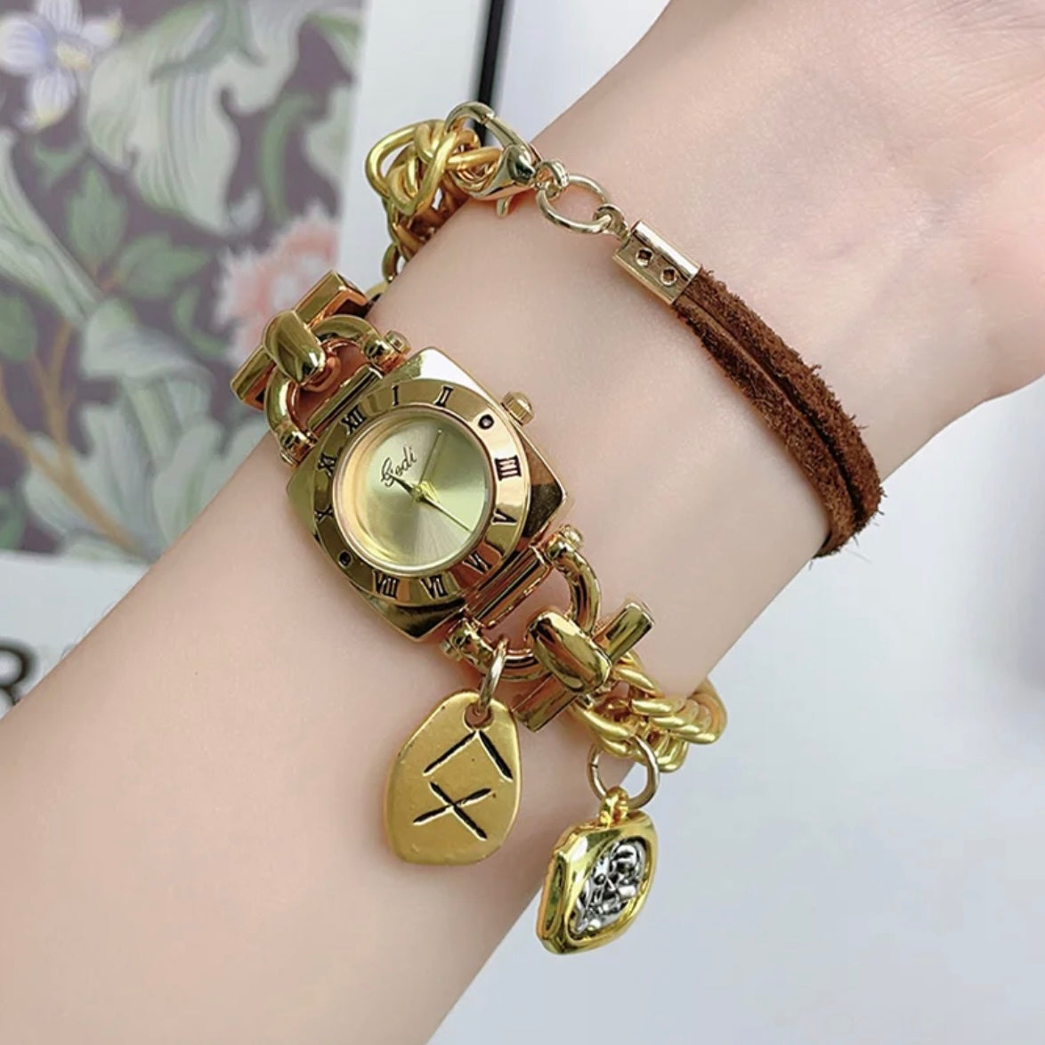 Fashion Watch Bracelet Leather Wrap Around Fashion Adjustable Wrist Strap Chain Vintage Jewelry