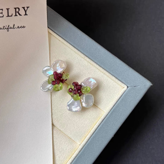 Baroque Pearl Earrings Pedal Floral Flower 925 Silver Dainty Gemstone Earring Jewelry for Women