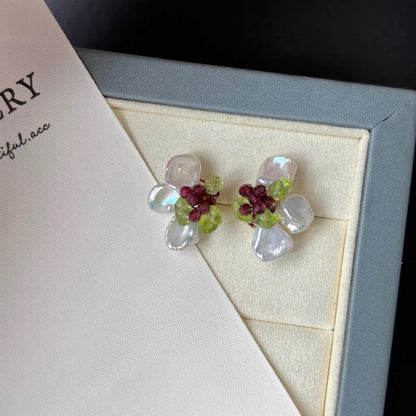 Baroque Pearl Earrings Pedal Floral Flower 925 Silver Dainty Gemstone Earring Jewelry for Women