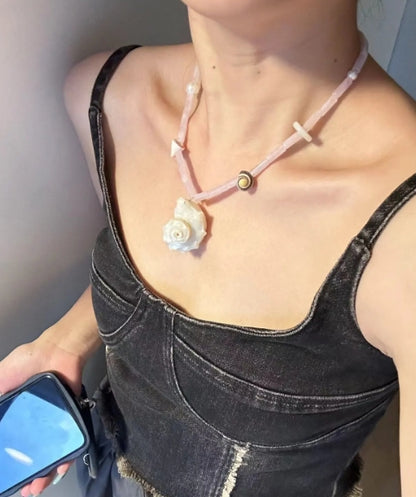Handmade white conch pendant necklace with pearl embellishment and bead necklace in various colors to choose from, a perfect gift for her.