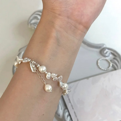 Handmade Freshwater Cultured Pearls White Beaded Bracelet Chain Dainty Vintage Jewelry