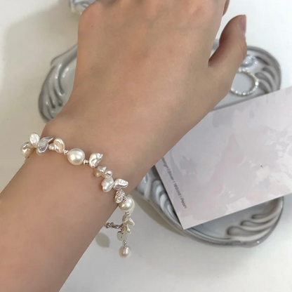 Handmade Freshwater Cultured Pearls White Beaded Bracelet Chain Dainty Vintage Jewelry