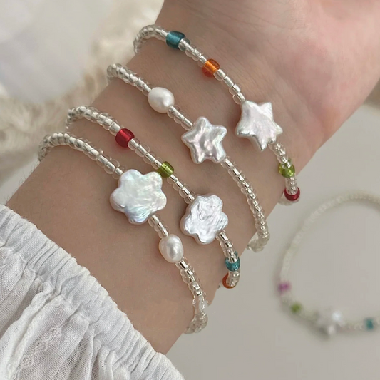 Bohemian Star Flower Floral Pendant Colorful Beaded Baroque Pearl Bracelet Charm Fashion Dainty Chain