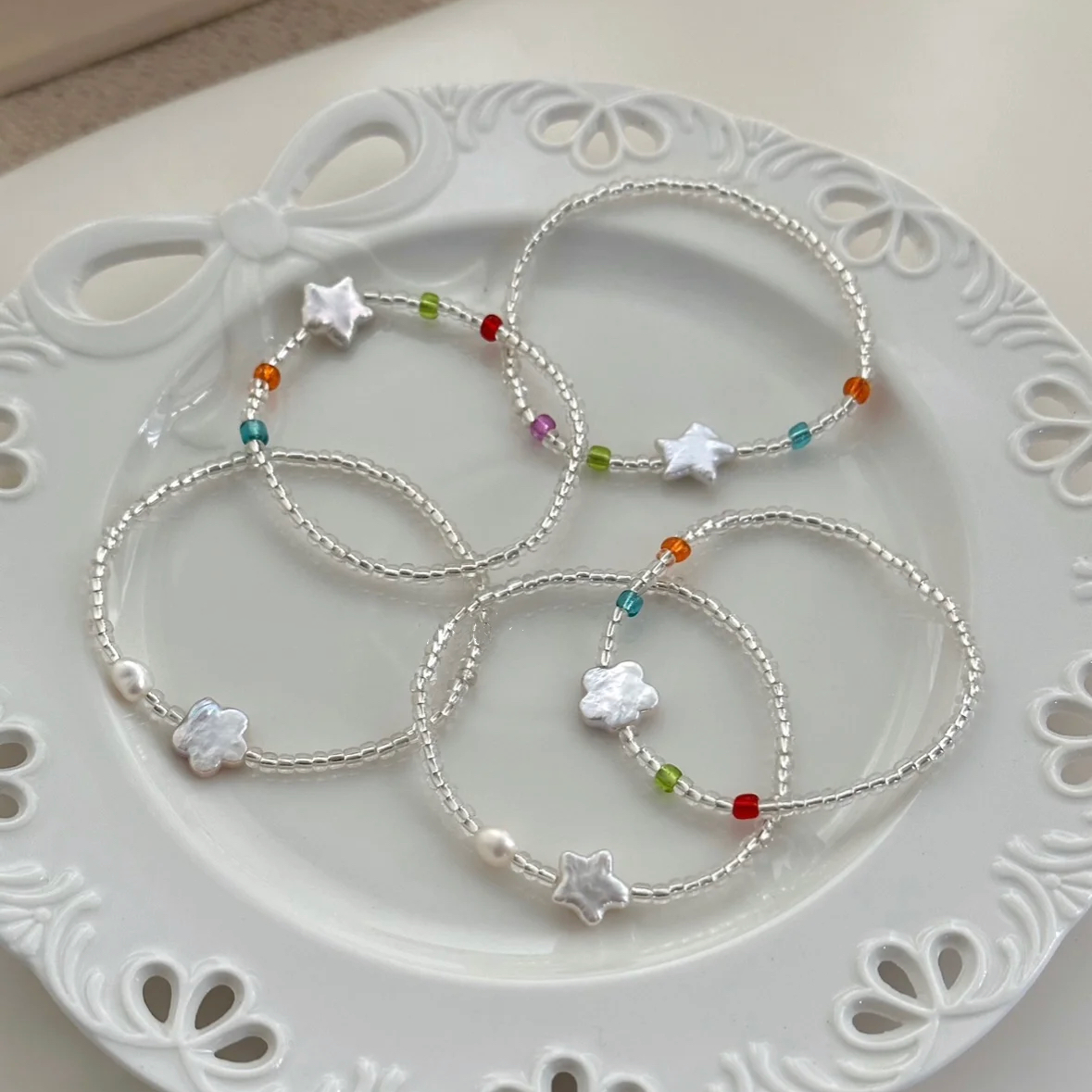 Bohemian Star Flower Floral Pendant Colorful Beaded Baroque Pearl Bracelet Charm Fashion Dainty Chain