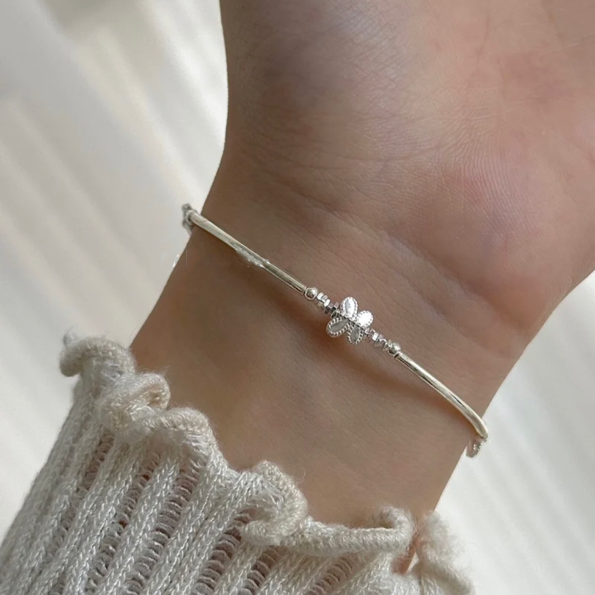 925 Sterling Silver Handmade Butterfly Bracelet Wrist Chain Fashion Charm Dainty Jewelry for Women Girls