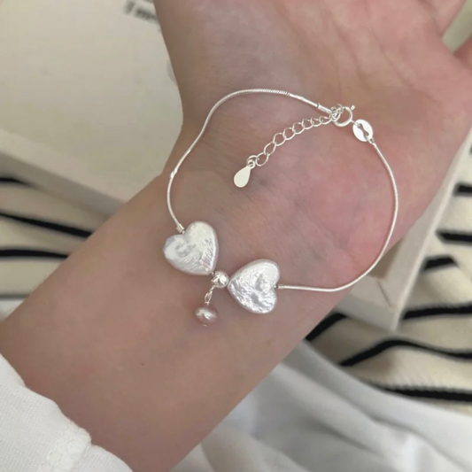 Heart Shape Baroque Pearl Bracelet Cute Lovely Adorable Charm Silver Chain Jewe;ry for Women Girls