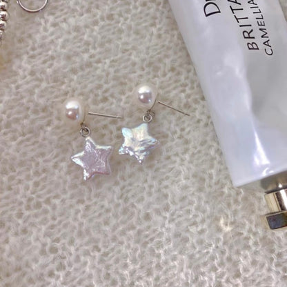 Baroque Star Pearl Earrings Cute Dainty 925 Silver Earring Fashion Trendy Jewelry