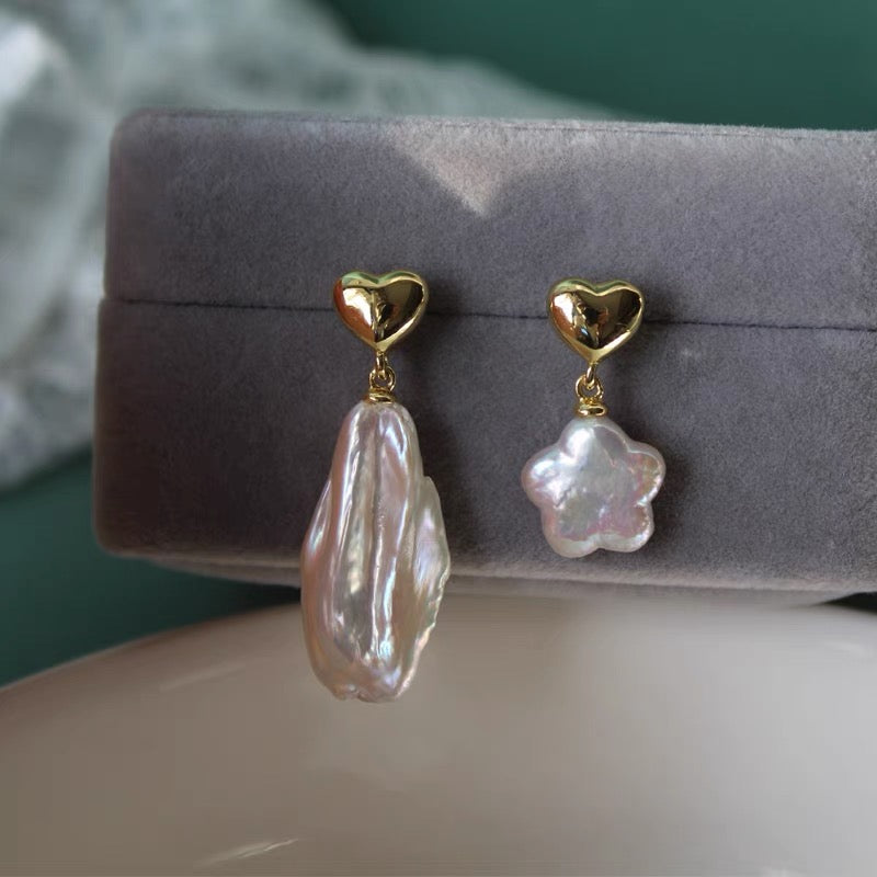 Natural Baroque Pearl Earrings Dainty Flower Floral Pedal Irregular Dangle Earring Fashion Trendy Charm Jewelry