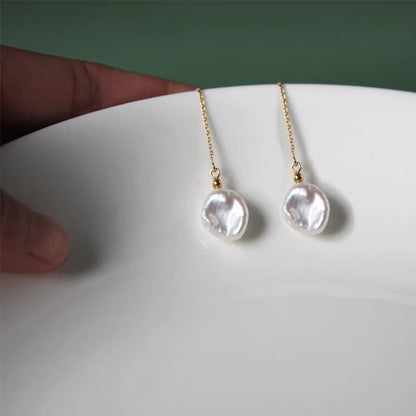 Floral Pedal Flower Pearl Dangle Earrings Long Wire Dainty Tassel Drop 14K Gold Earring Trendy Fashion Jewelry