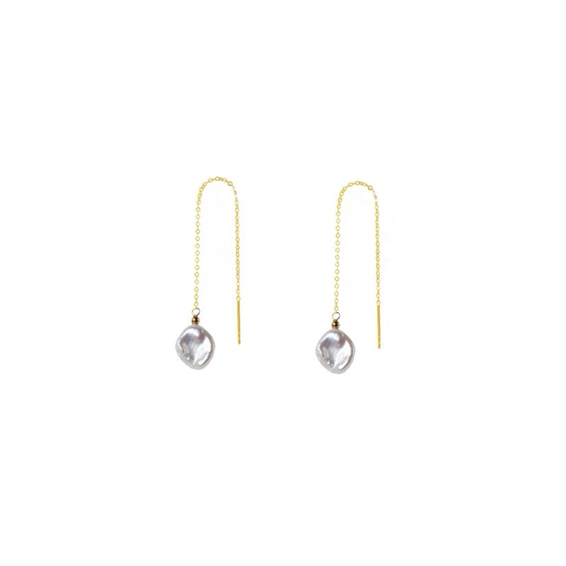 Floral Pedal Flower Pearl Dangle Earrings Long Wire Dainty Tassel Drop 14K Gold Earring Trendy Fashion Jewelry