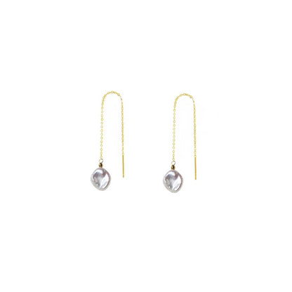 Floral Pedal Flower Pearl Dangle Earrings Long Wire Dainty Tassel Drop 14K Gold Earring Trendy Fashion Jewelry