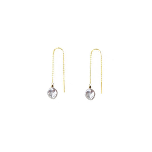 Floral Pedal Flower Pearl Dangle Earrings Long Wire Dainty Tassel Drop 14K Gold Earring Trendy Fashion Jewelry