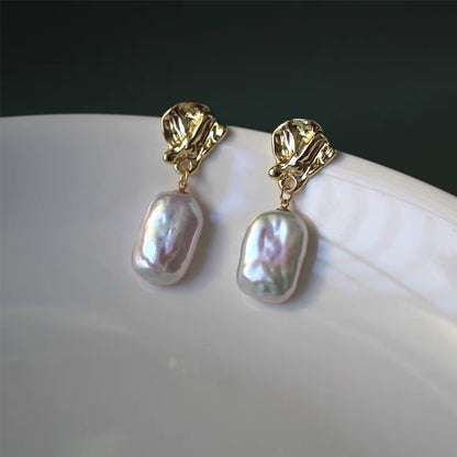 14K Gold Plated Baroque Natural Pearl Drop Earrings Hooks Charm Fahsion Trendy Vintage Jewelry